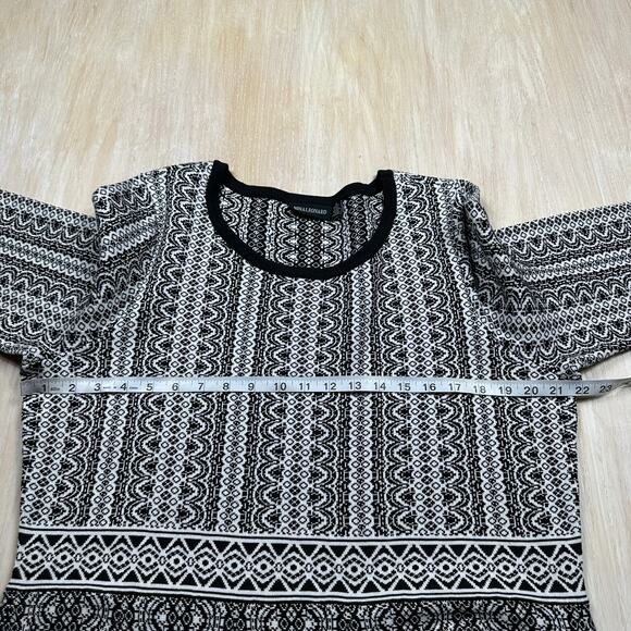 Nina Leonard Black & White Geometric Knit Fit & Flare Sweater Dress Plus 1X - Picture 8 of 16